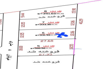 ۳۳۳ متر زمین خوش نقشه بر خیابان ۸ متری دو طرف دیوار